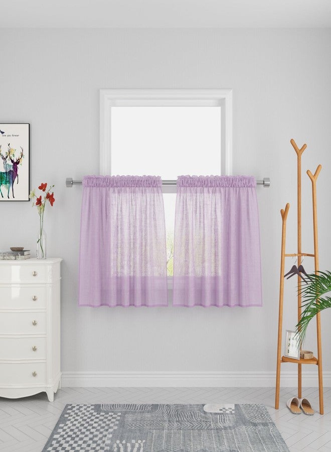 UPOPO Lilac Sheer Tier Curtains 24 inches Long Kitchen Tiers Cafe Bathroom Girls Nursery Room Short Voile Mini Small Curtain Panels Door Window Curtain Cabinet Cover 2 Panels Rod Pocket - Image 1
